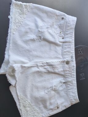 Mossimo Supply Co. White Denim Lace-Trim Jean Shorts